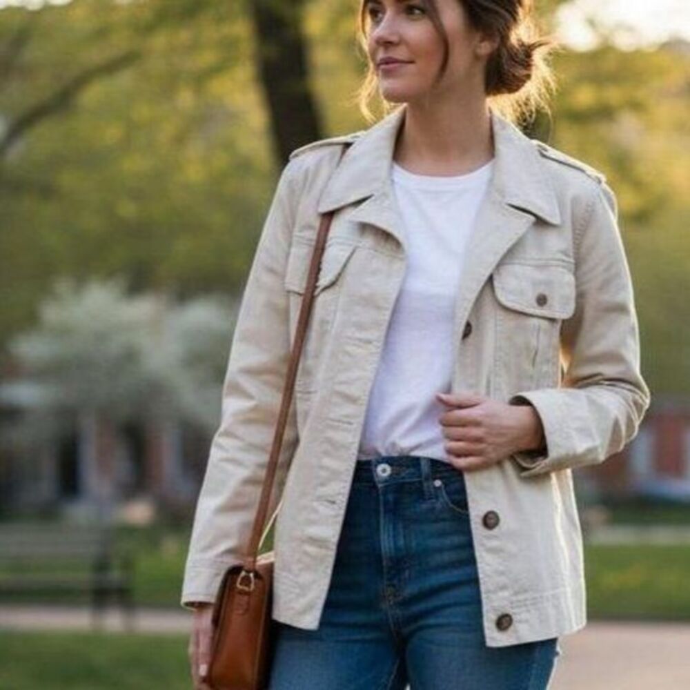Santuary​ cream/off-white utility jacket XL  chore clean girl look